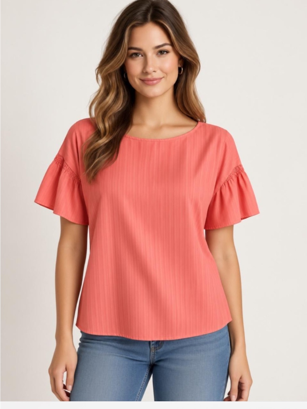 Banana Republic Coral Pink Blouse Womens M Short Sleeve Smocked